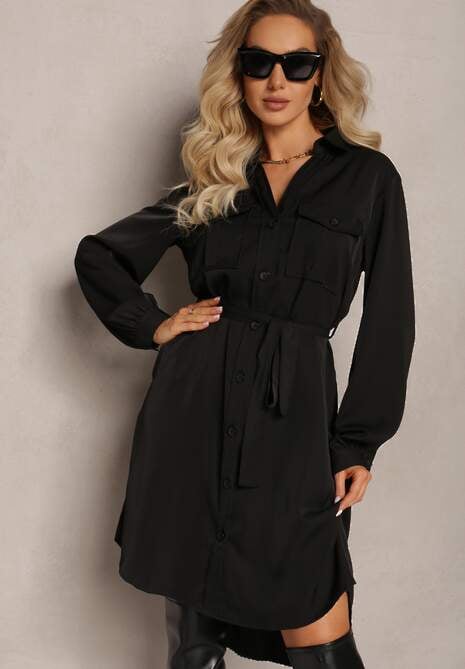 Czarna Koszulowa Sukienka Mini Bawełniana Zenata
