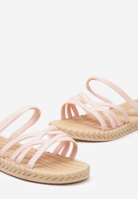 Różowe Płaskie Klapki z Lekkiej Pianki na Podeszwie Imitującej Plecionkę Illianna