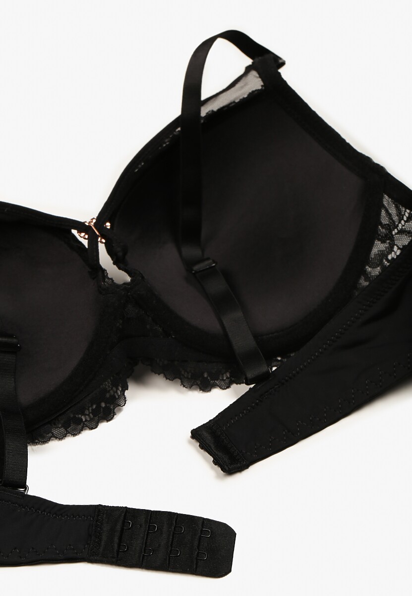 Czarny Koronkowy Biustonosz z Przezroczystymi Wstawkami Temorina