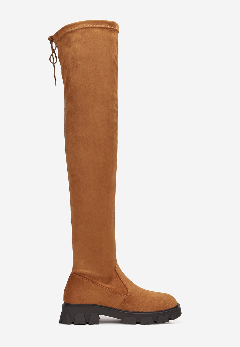 Brązowe Kozaki z Dopasowaną Cholewką za Kolano Cilki