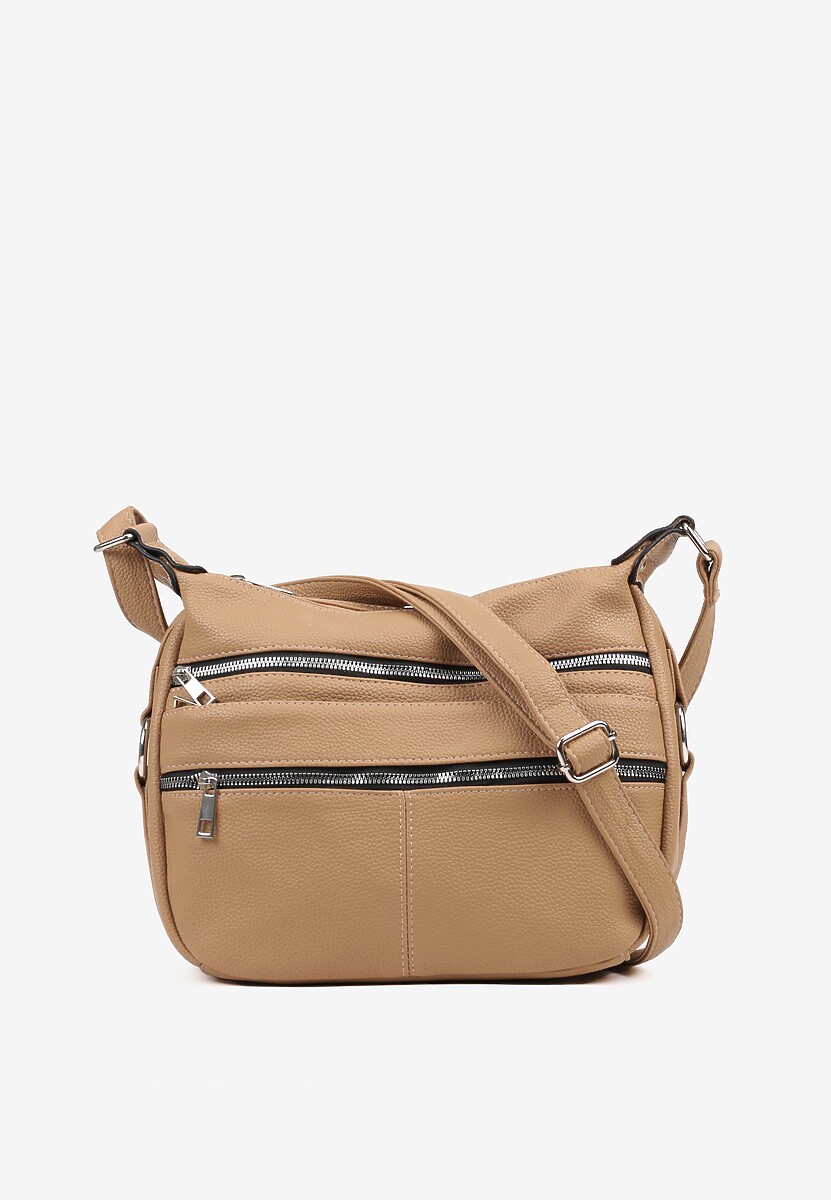 Jasnobeżowa Torebka Listonoszka z Paskiem i Suwakami Nanidira