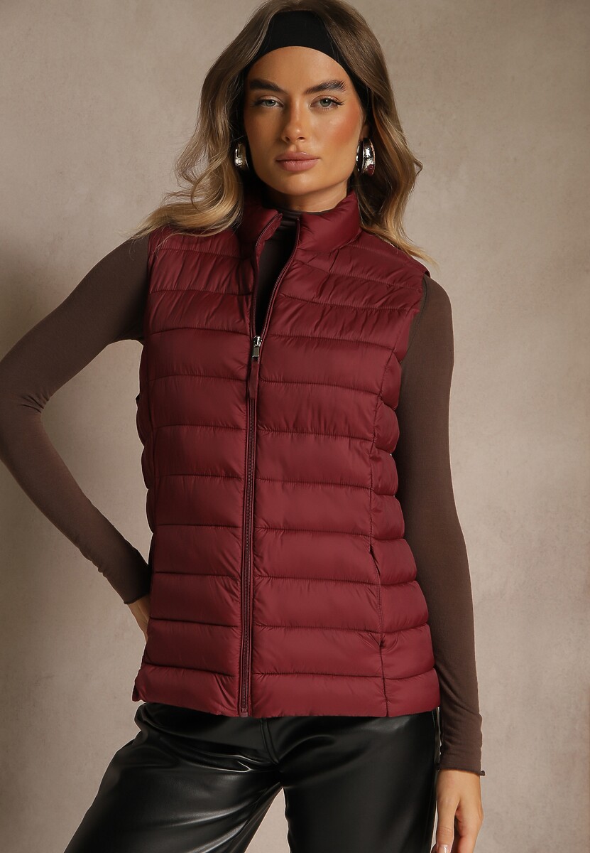 Bordowa Kamizelka Ozdobiona Pikowaniem Soellame