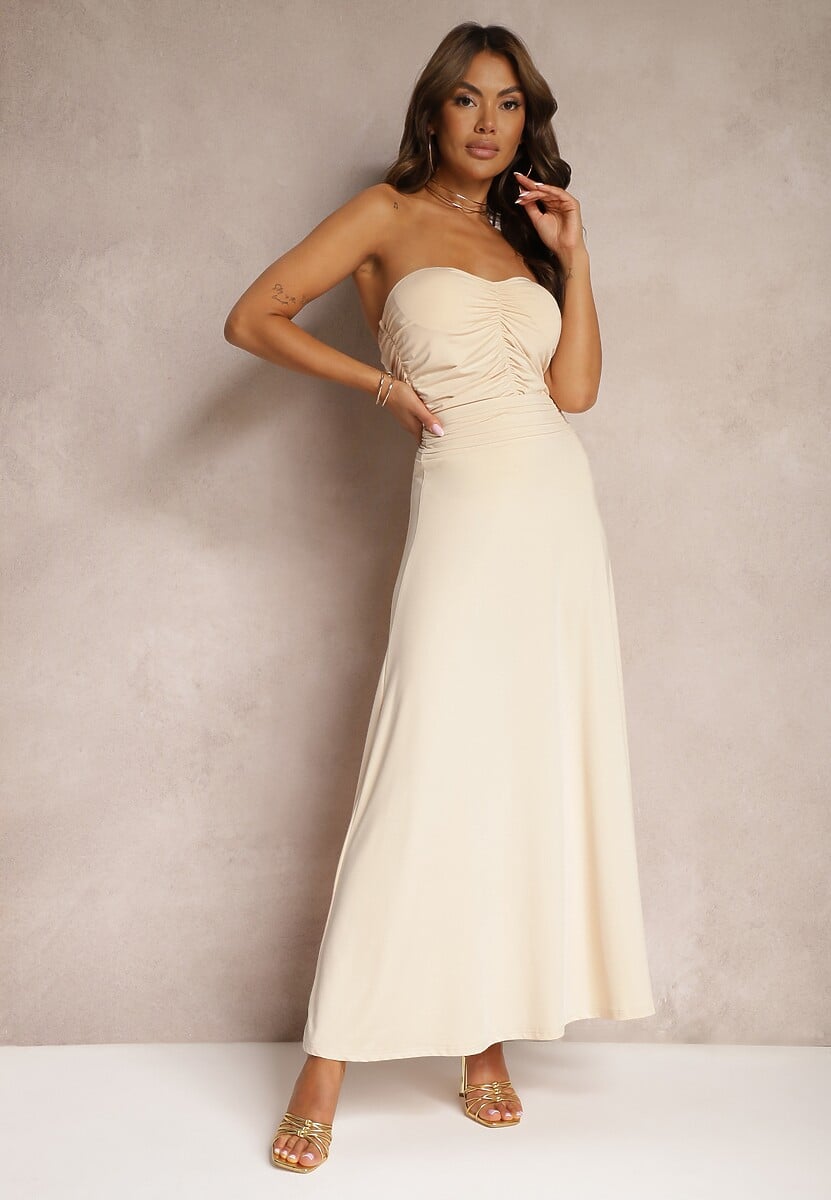 Brązowa Rozkloszowana Spódnica w Panterkę High Waist z Marszczeniem w Pasie Nolisea