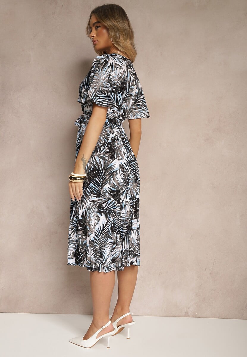 Czarna Plisowana Rozkloszowana Sukienka z Bawełną Culinea