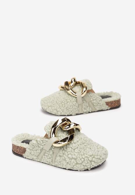 Zielone Klapki z Ozdobnym Łańcuchem Dewerli