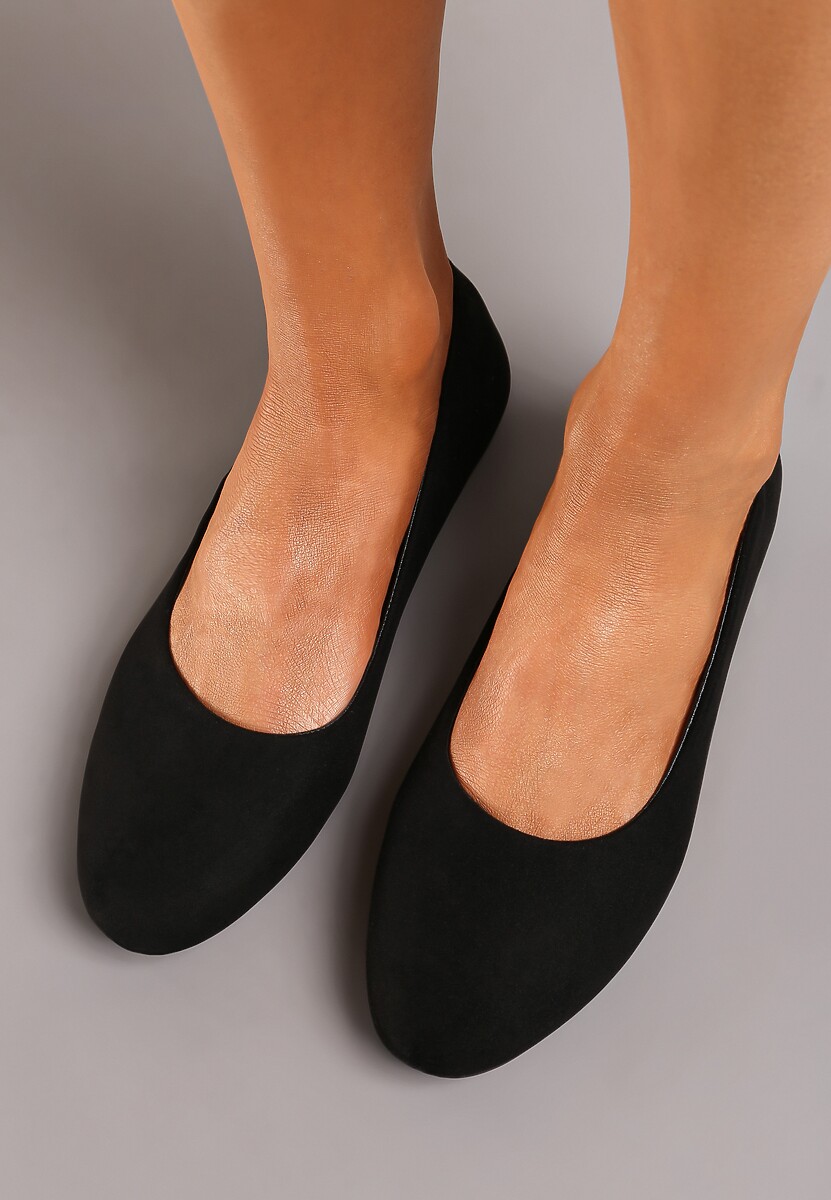 Czarne Klasyczne Balerinki z Ekozamszu z Okrągłym Noskiem Harneli