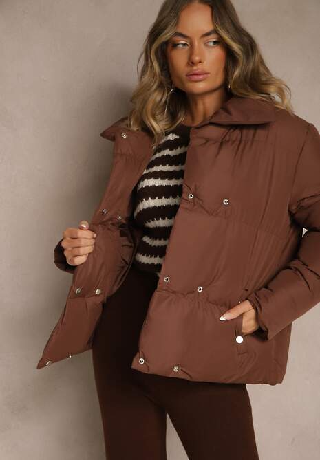 Brązowa Pikowana Kurtka na Napy Elriona