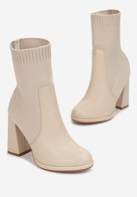 Beżowe Botki z Elastyczną Cholewką Typhessa
