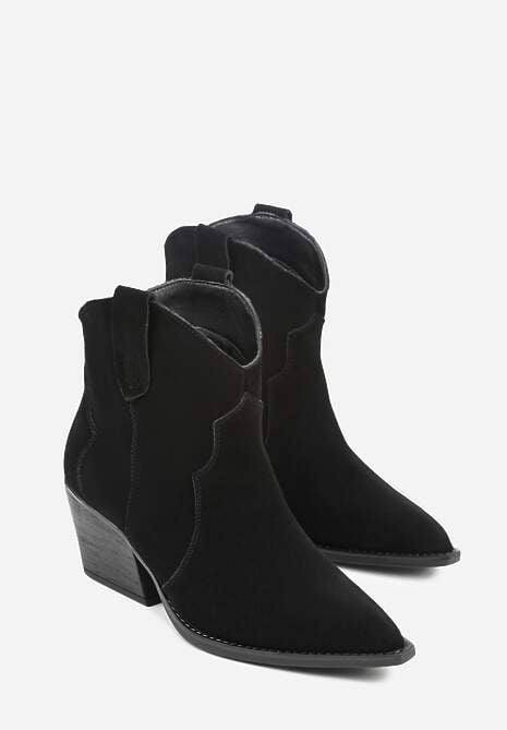 Czarne Botki Kowbojki na Stożku ze Skóry Naturalnej Liravetta