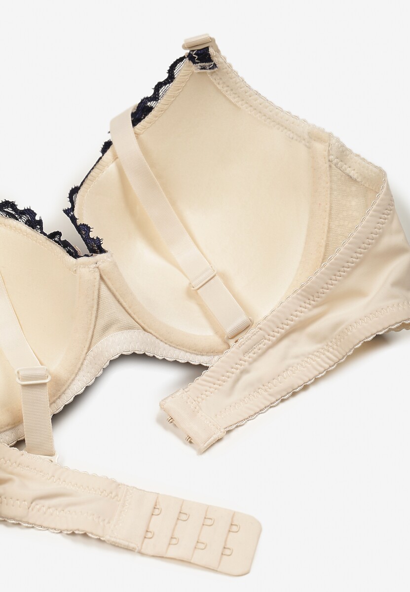 Granatowo-Beżowy Koronkowy Biustonosz z Kwiatowym Motywem Nelamis