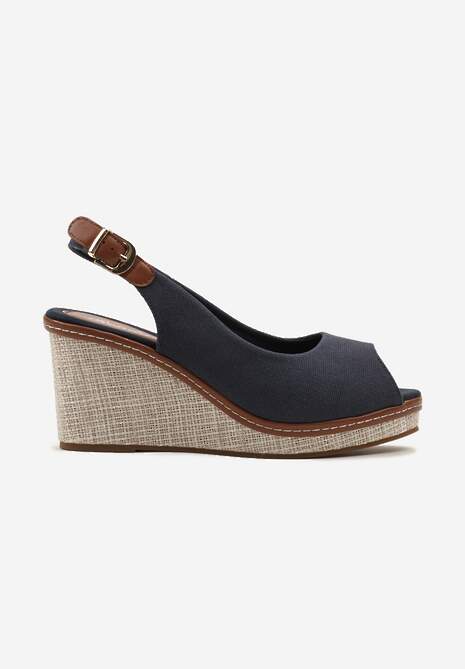 Granatowe Sandały na Koturnie z Otwartym Noskiem Charllisa