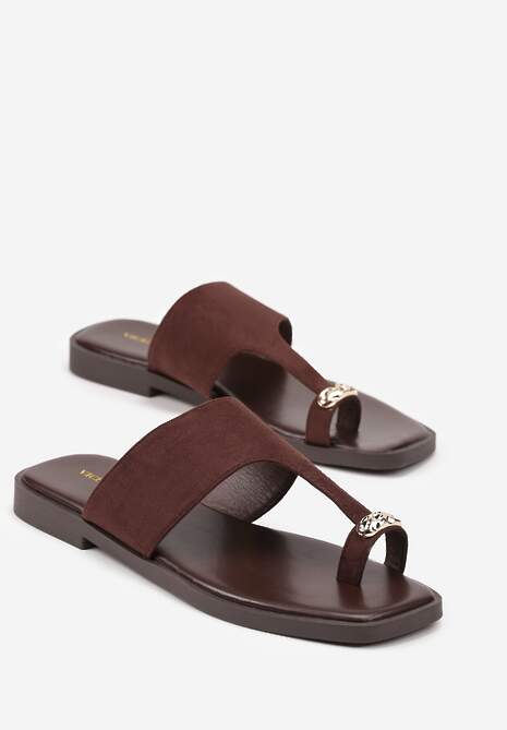 Brązowe Klapki Vices Japonki z Metaliczną Ozdobą Arhelia