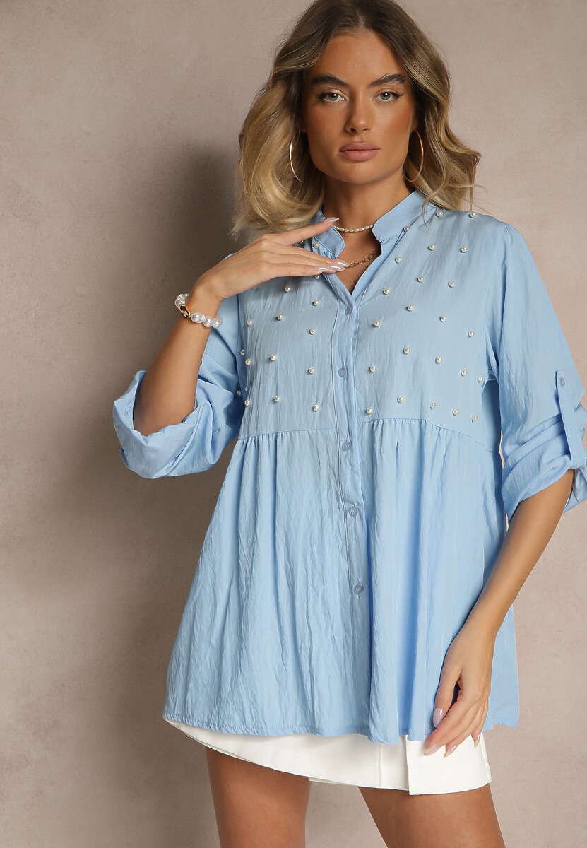 Czarna Koszula z Wiskozą i Perełkami Tanathiel