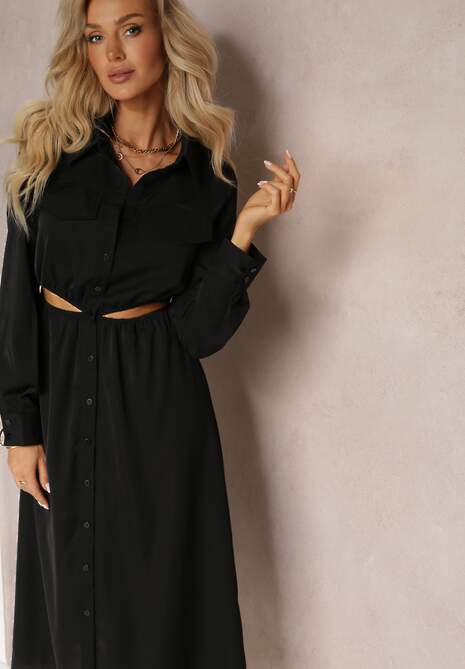 Czarna Sukienka Koszulowa Pumpa