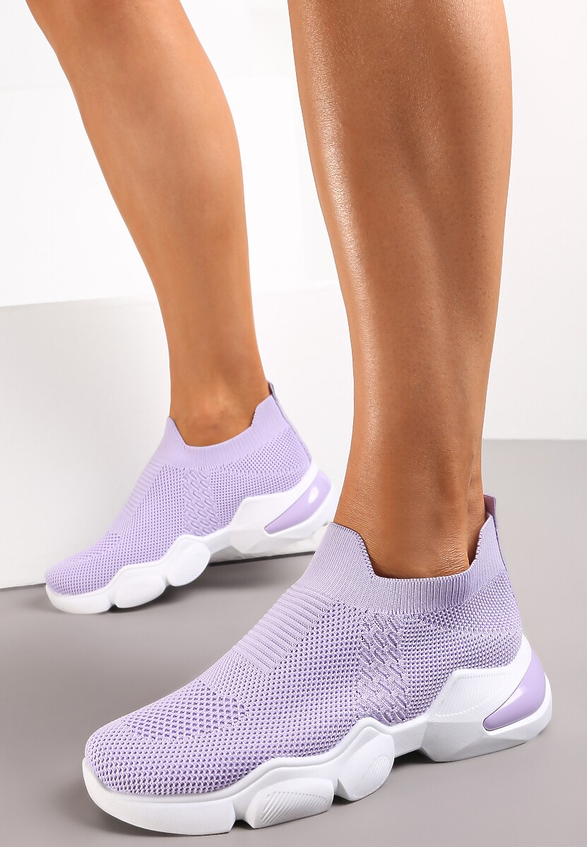 Fioletowe Buty Sportowe na Grubej Podeszwie z Elastyczną Cholewką Awida