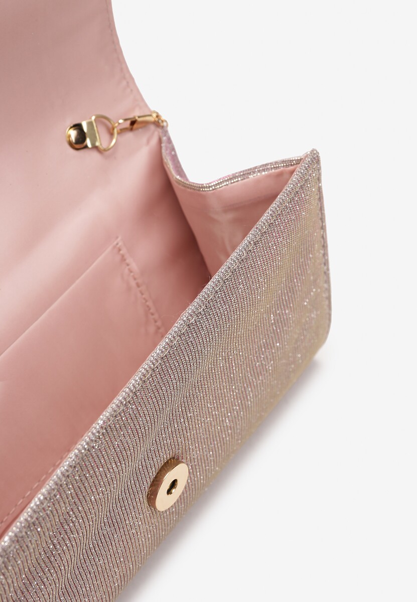 Różowa Torebka Kopertowa Ozdobiona Brokatem i Asymetryczną Klapką Trippiera