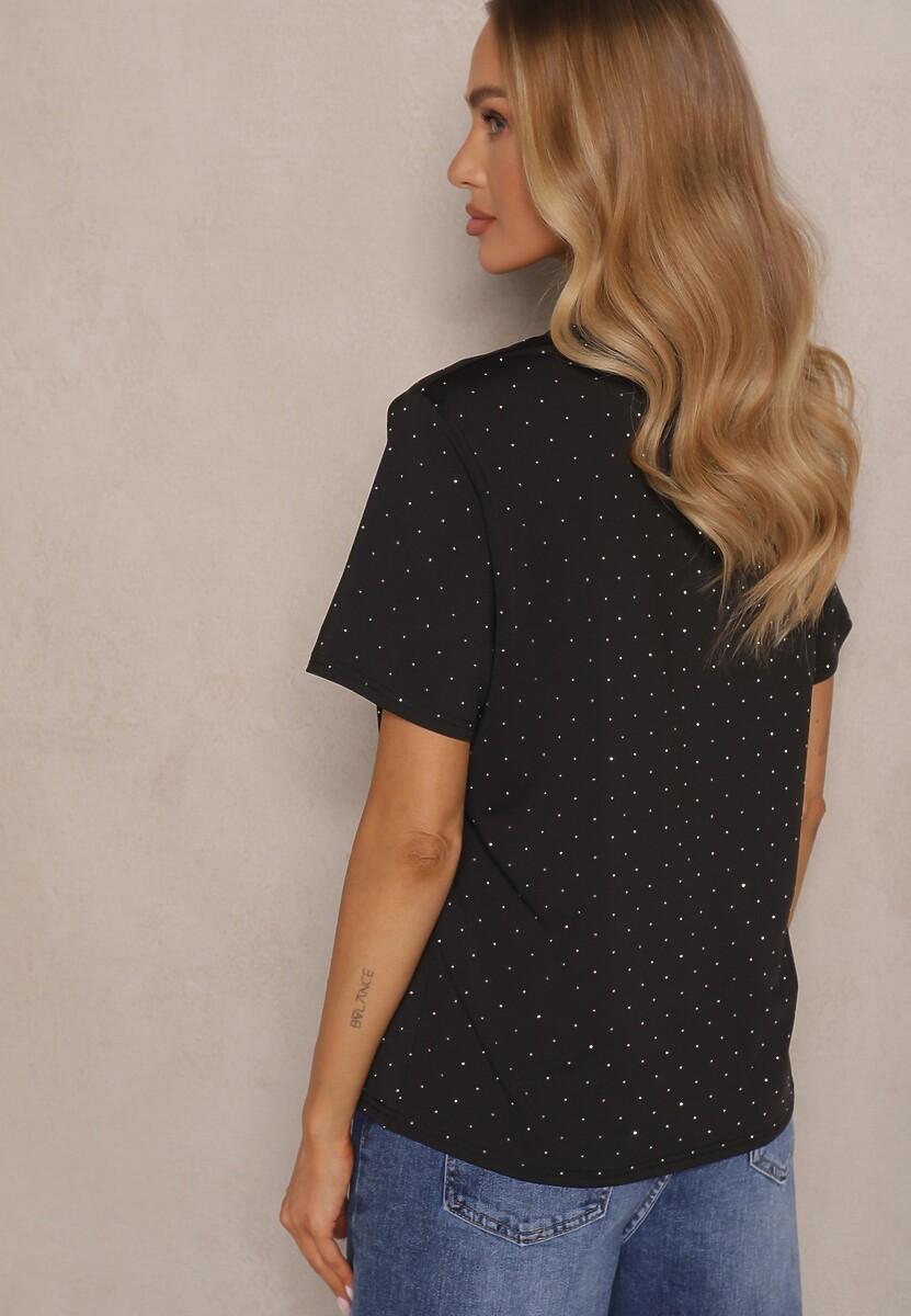 Czarny T-shirt z Wiskozą Ozdobiony Cyrkoniami Sanelisea