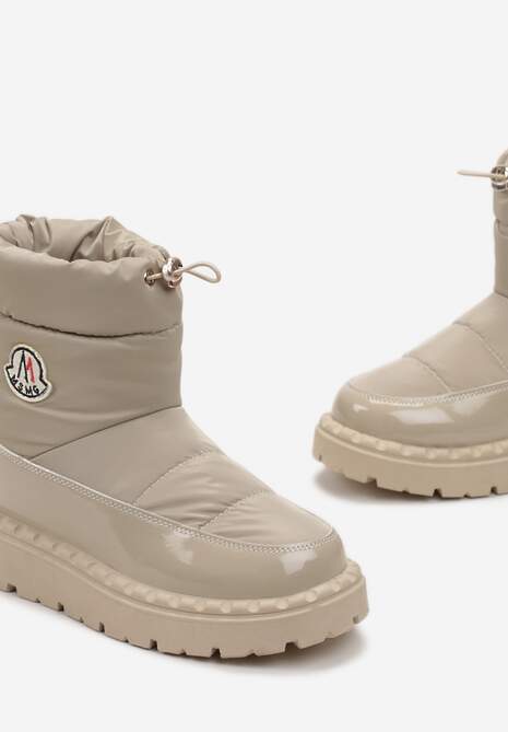 Ciemnobeżowe Krótkie Śniegowce na Platformie z Lakierowanymi Wstawkami Goddie