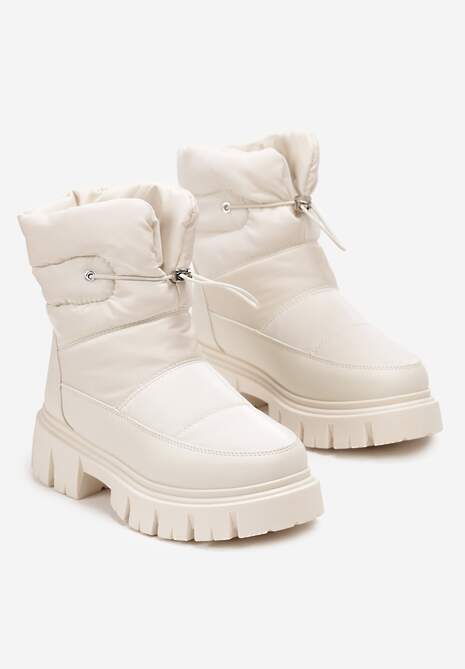 Beżowe Śniegowce na Niskiej Platformie z Ozdobnym Pikowaniem i Ściągaczem Raballa