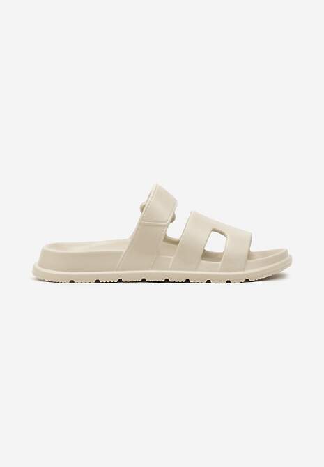 Beżowe Klapki z Geometrycznymi Wycięciami Setaneria