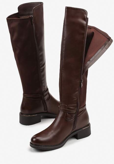 Brązowe Kozaki Typu Oficerki z Klamrą na Pasku Esillea