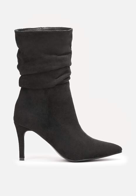 Czarne Botki na Szpilce z Marszczeniem Emiliye