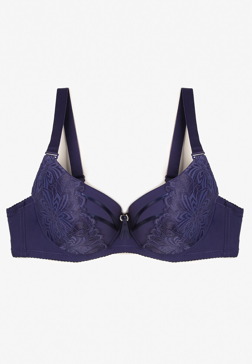 Granatowy Koronkowy Biustonosz Uronia