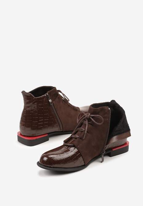 Brązowe Botki Lakierowane Vices Ozdobione Tłoczeniem Uzvila