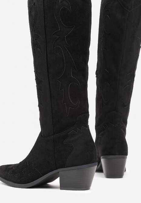 Czarne Kozaki Kowbojki na Stożku w Klasycznym Stylu Nalinda