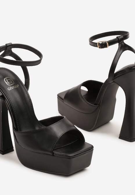 Czarne Sandały na Platformie i Słupku w Kształcie Klepsydry Tolisora