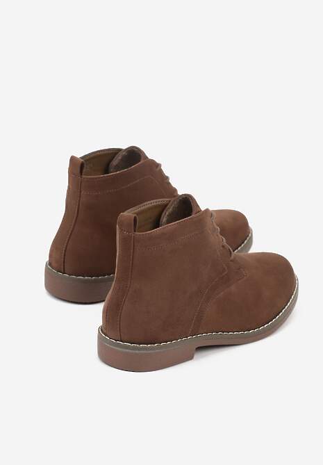 Ciemnobeżowe Botki z Sznurowaniem Wasicia