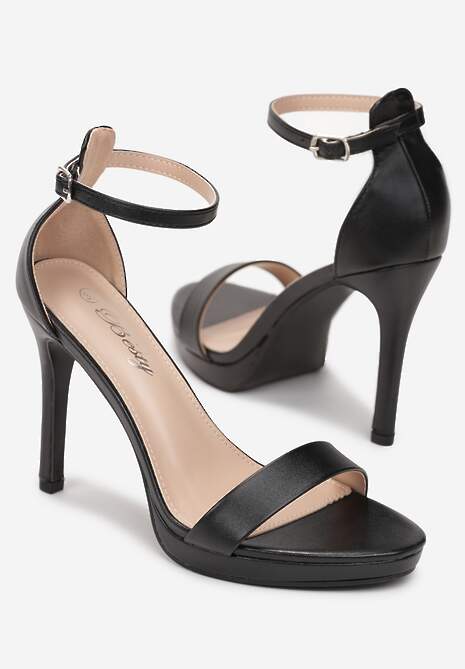 Czarne Eleganckie Sandały na Szpilce z Okrągłym Noskiem Yemaria