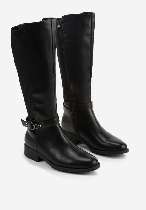 Czarne Kozaki w Stylu Oficerek Ozdobione Klamrami Otima