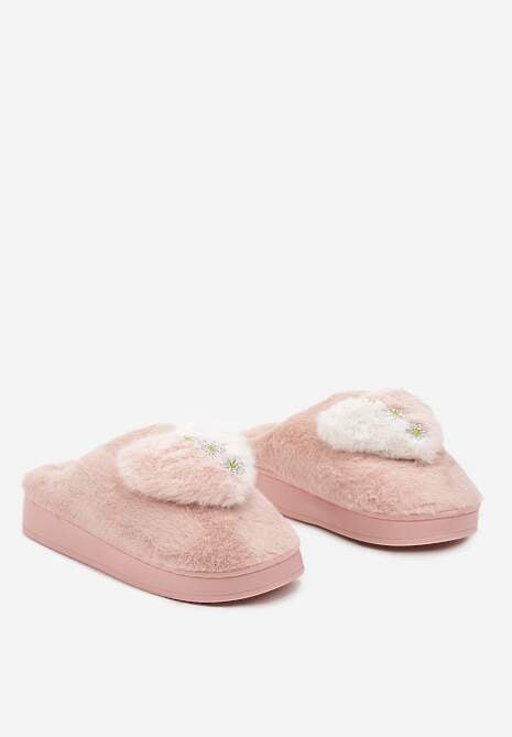 Różowe Kapcie na Platformie Ozdobione Cyrkoniami i Serduszkiem Laonaya