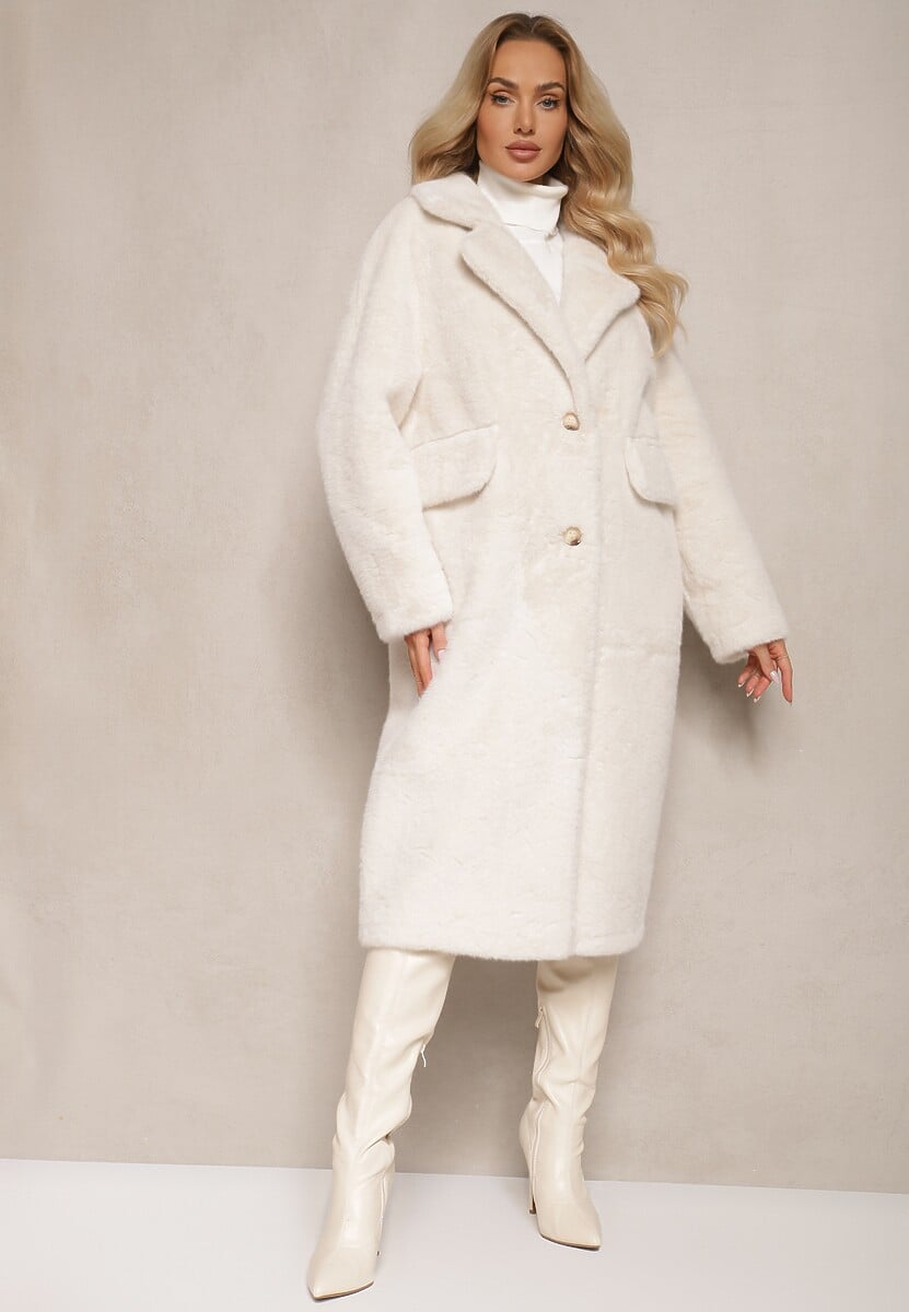 Brązowy Płaszcz z Futra z Zapięciem na Guziki i Wsuwanymi Kieszeniami Paritha