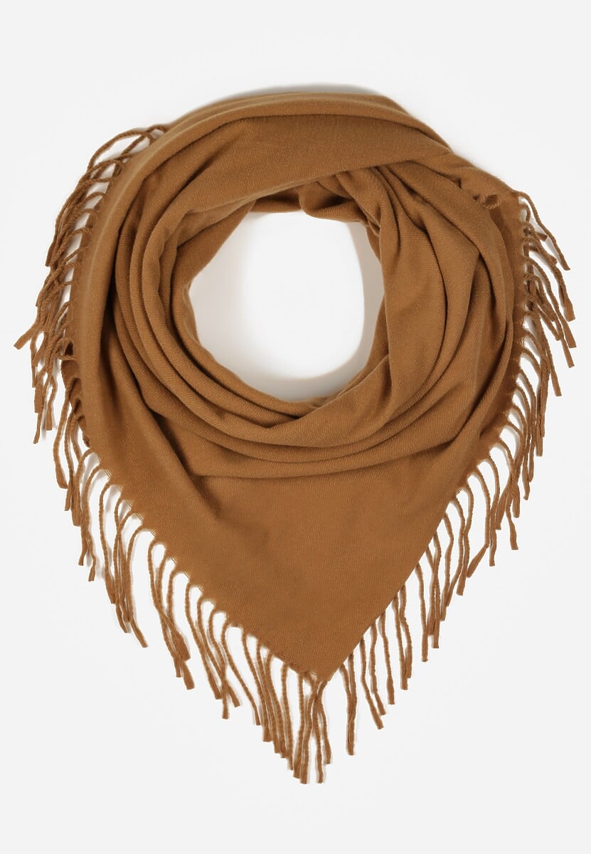 Jasnobrązowy Szalik w Kształcie Trójkąta z Frędzlami Vetifare