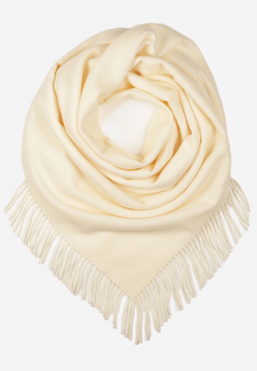 Jasnobeżowy Bawełniano-Wiskozowy Szalik w Kształcie Trójkąta z Frędzlami Vetisara