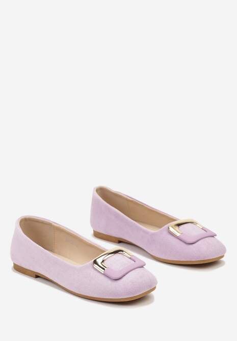 Fioletowe Casualowe Balerinki na Płaskiej Podeszwie z Metaliczną Aplikacją Chrissti