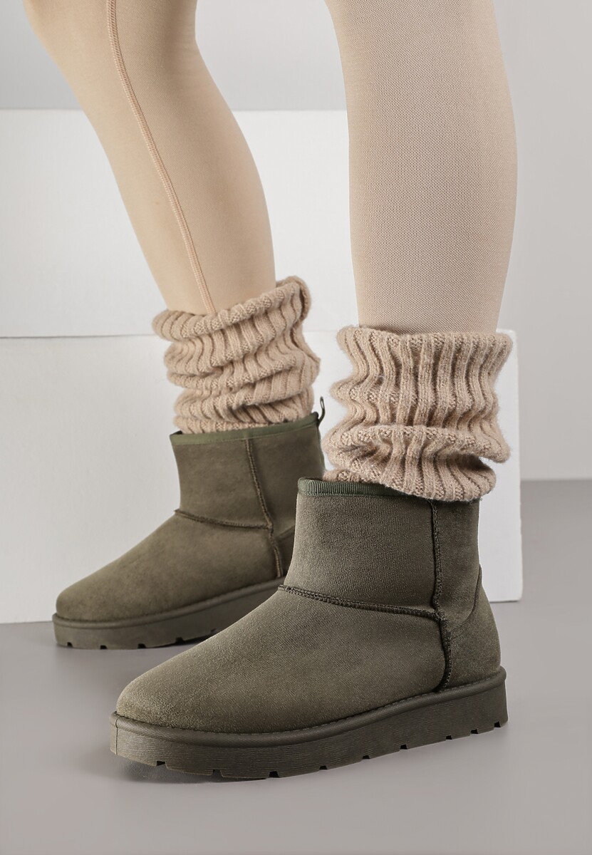 Ciemnozielone Klasyczne Śniegowce Wsuwane z Imitacji Zamszu Atuvitte