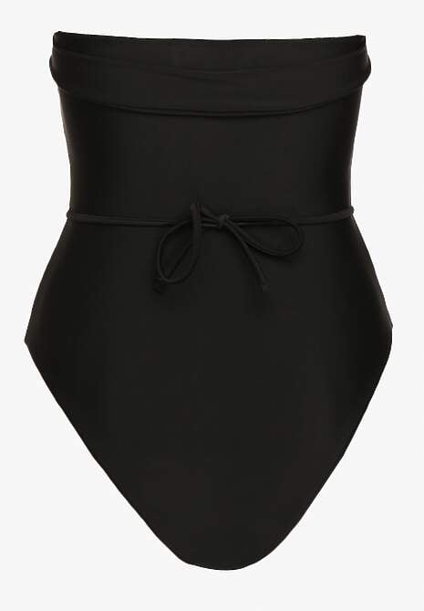 Czarny Strój Kąpielowy z Paskiem i Naszyjnikiem z Kwiatem 3D Irisrita