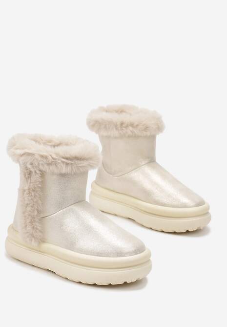 Beżowe Śniegowce za Kostkę z Futerkiem na Platformie Daxolina