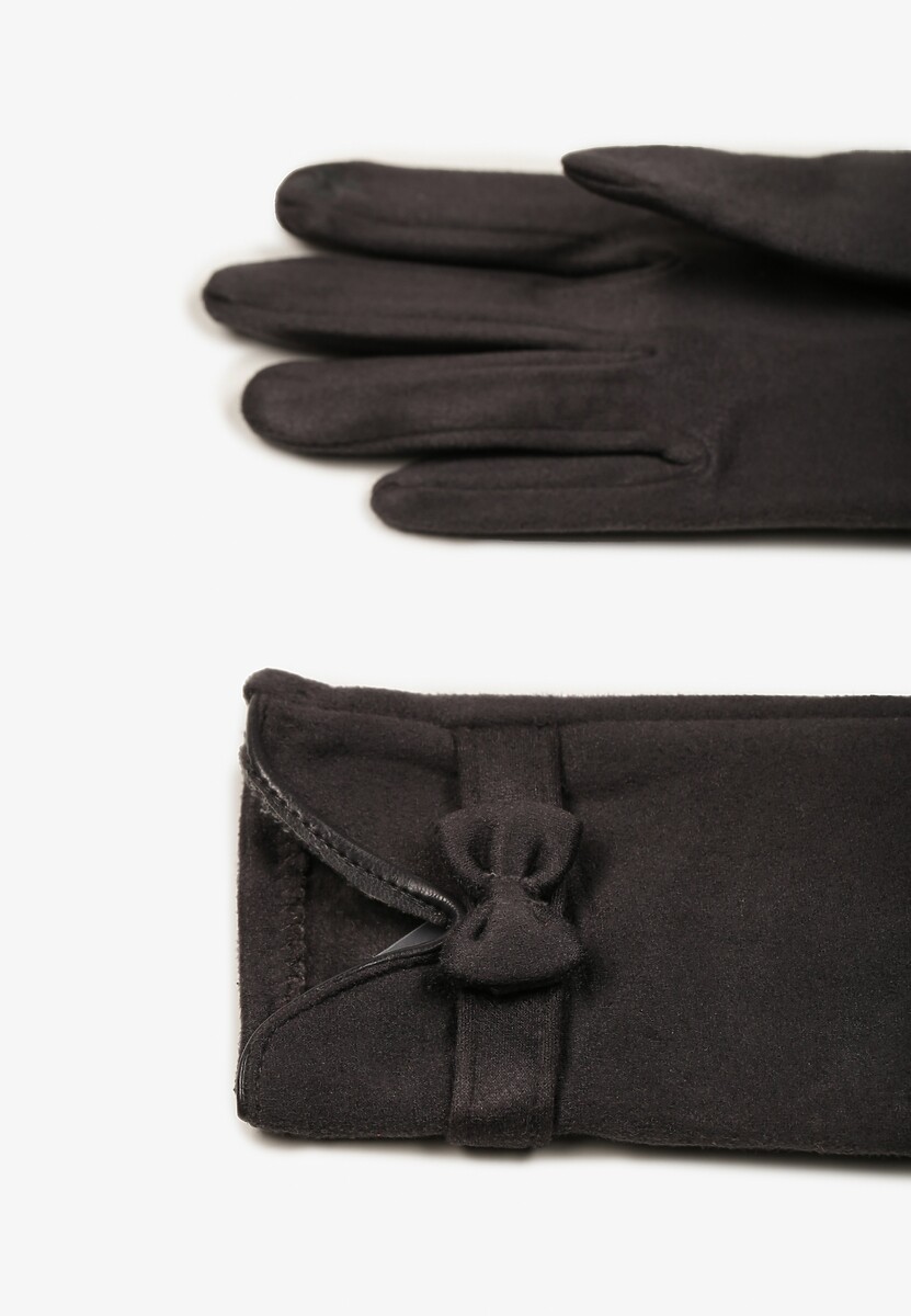 Ciemnoszare Rękawiczki Dzianinowe z Bawełną Ozdobione Kokardą Tessemi