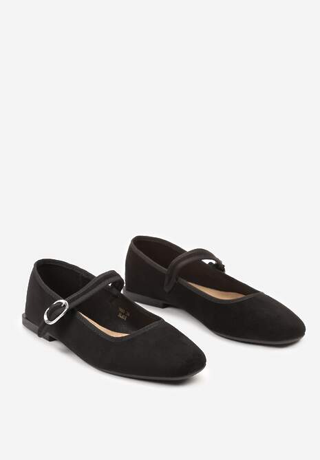 Czarne Balerinki na Płaskiej Podeszwie Wykończone Paskiem Benassa