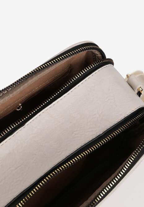 Beżowa Pikowana Torebka z Dwiema Komorami i Materiałowym Paskiem Crossbody Riola