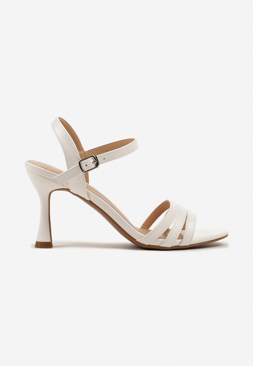 Białe Sandały z Ekoskóry na Szpilce Zapinane na Sprzączkę Ploemis