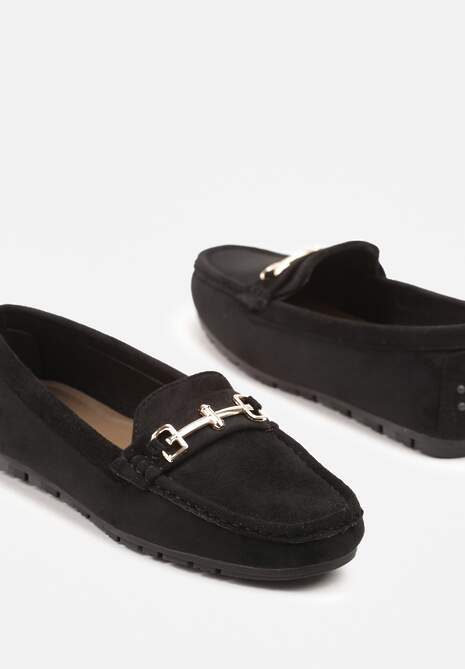 Czarne Mokasyny z Imitacji Zamszu z Ozdobną Metaliczną Aplikacją Sovtewi