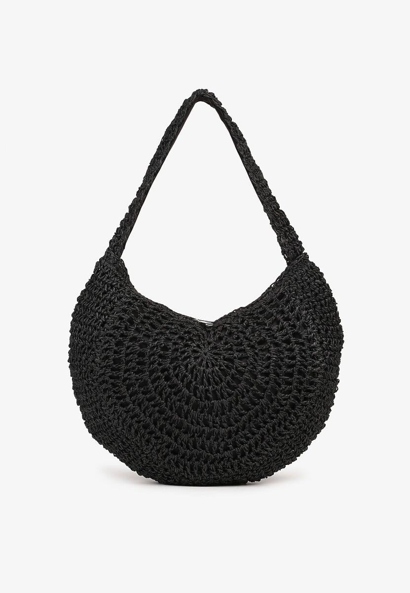 Beżowa Pleciona Torebka na Ramię o Półokrągłym Kształcie Genvia