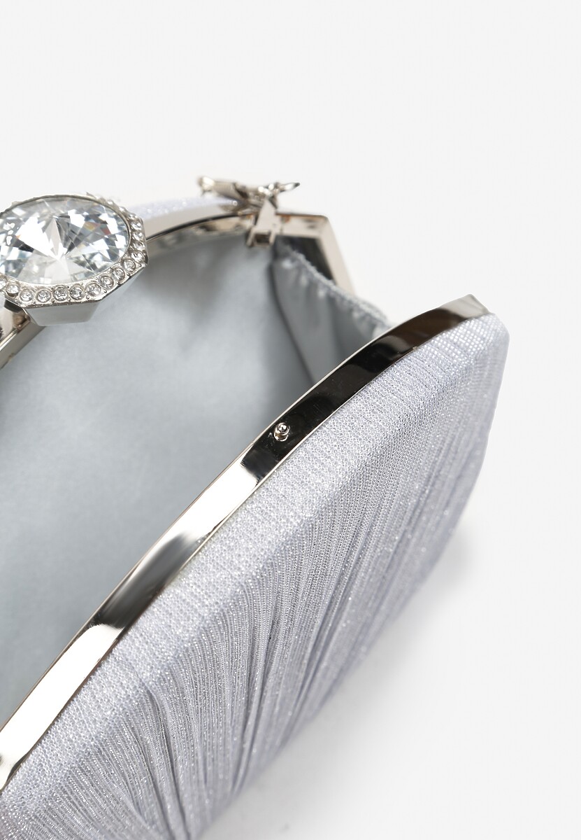 Srebrna Wieczorowa Torebka Ozdobiona Brokatem i Kruształkiem Beliha