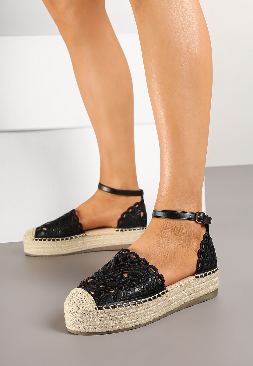 Czarne Ażurowe Espadryle na Platformie Eleanil