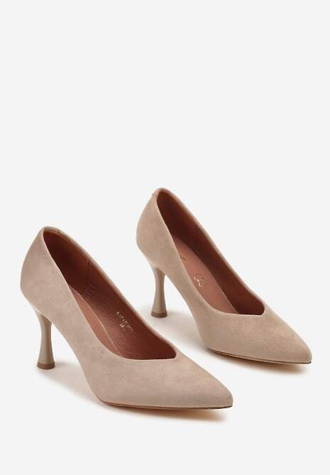 Ciemnobeżowe Szpilki Vices z Wkładką ze Skóry Naturalnej Muzite